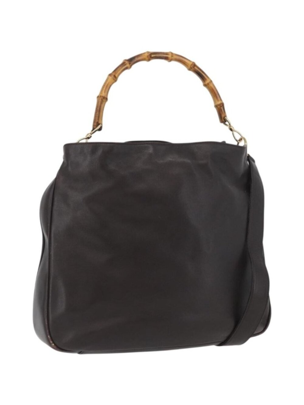 GUCCI Bamboo Shoulder Bag Leather 2way Brown Gold 001 1577